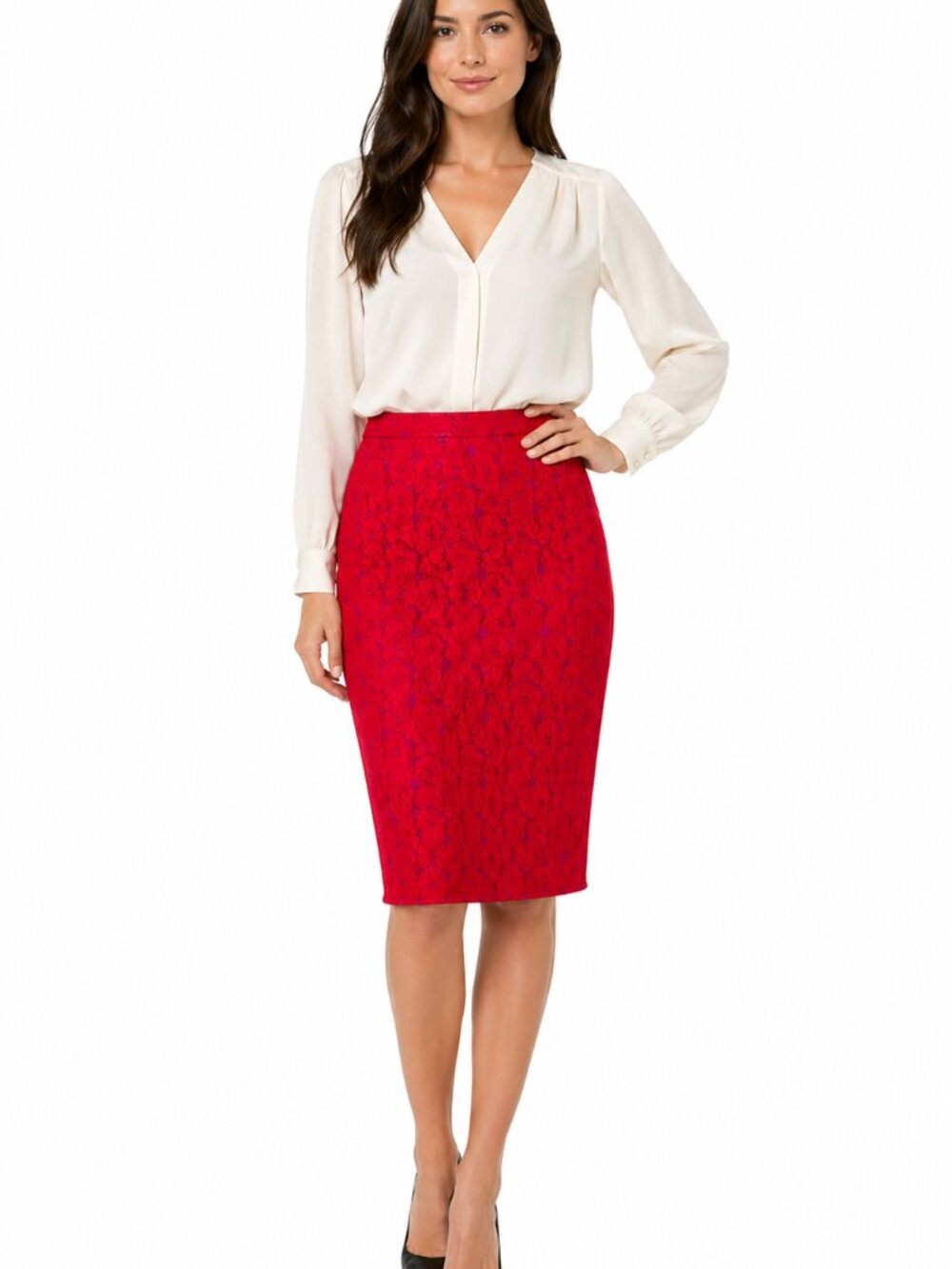 Cynthia Rowley Pencil Skirt with Orange-red and Purple Floral Print Size 10